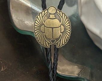 Scarab Bolo Tie - Western Gifts for Him - Leather Cowboy Necktie Accessories Mens Necklace Bug Insect Beetle Wing Brass Bola Man Accessories