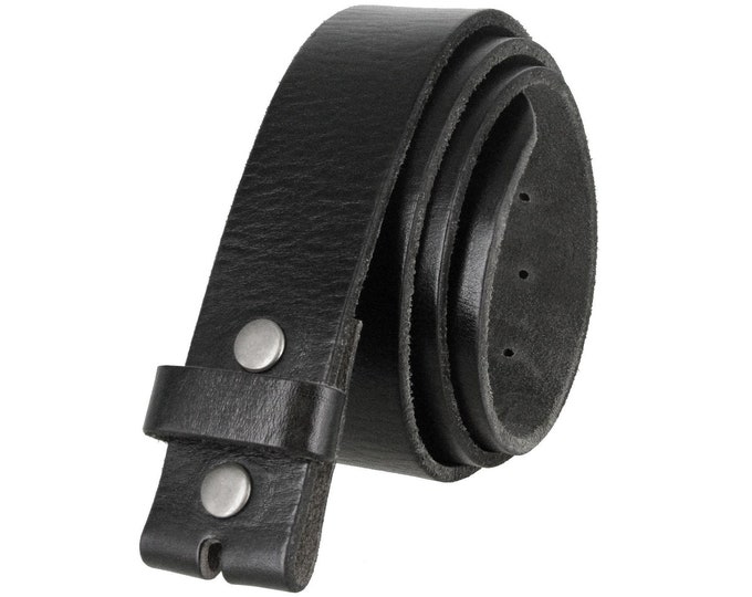 Black Premium Leather Snap Belt Strap Genuine Full Grain Etsy