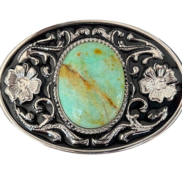 Stunning Turquoise Belt Buckle - Western Design - Cabochon - Women's  - Round - Silver Engraved Mans Womens Woman Wedding Accessories Ladies