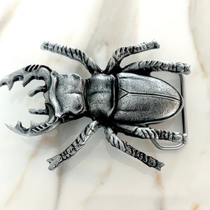 Vintage Large Beetle Belt Buckle - Bug - Silver - Stag Dung Scary Insect - Silver - Pinchers - African - 1 1/2'' strap Creepy Cosplay Funny