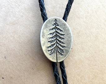 Engraved Tree Bolo Tie - Pine Forest Moon Gifts for Him - Bola Leather Cowboy Necktie Accessories Mens Necklace Hipster Black Camping Sky