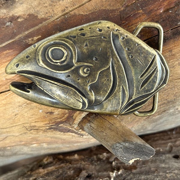 Brass Fish Head Belt Buckle: Fisherman, Alaska, Montana