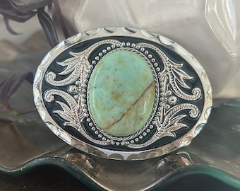 Stunning Turquoise Belt Buckle - Western Design - Cabochon - Women's  - Round - Silver Engraved Mans Ladies Woman Wedding Accessories Ladies