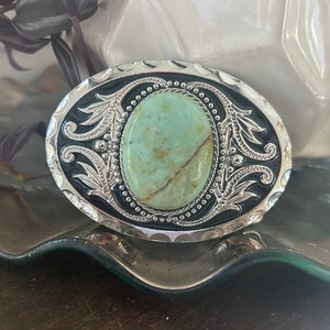 Stunning Turquoise Belt Buckle - Western Design - Cabochon - Women's  - Round - Silver Engraved Mans Ladies Woman Wedding Accessories Ladies