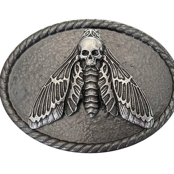 Large Dead Head Moth Belt Buckle - Metal Insect Death Goth Punk Retro Unisex Jewelry Witch Western Rockabilly Men Bug Insect Butterfly