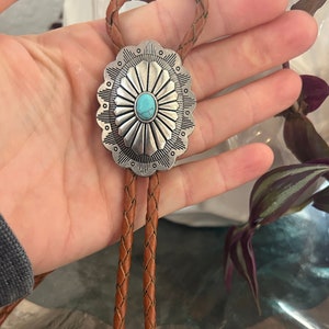Southwestern Turquoise Bolo Tie - Gifts for Him Leather Cowboy Necktie Accessories Mens Necklace Slide Bandana Cord Lariat Wedding Brown Man
