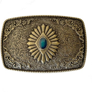 Turquoise Belt Buckle - Western Design - Cabochon Rose Gold Women's Oval - Brass Engraved - Mans Womens Woman Wedding Accessories Ladies