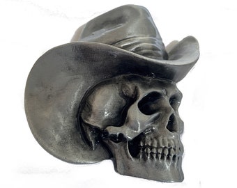 Vintage Cowboy Skull Belt Buckle - Scary Men's Face - Skeleton - Silver Teeth Eyes Nose Western Texas Outlaw Bandit Movie Crossbones Pirate