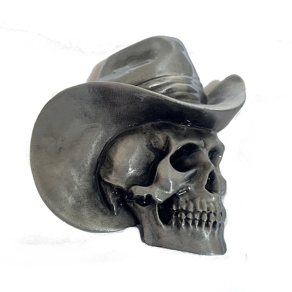 Vintage Cowboy Totenkopf Gürtelschnalle - Beängstigend Männergesicht - Skelett - Silber Zähne Augen Nase Western Texas Outlaw Bandit Film Crossbones Pirat