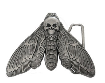Large Dead Head Moth Belt Buckle - Metal Insect Death Goth Punk Retro Unisex Jewelry Witch Western Rockabilly Men Bug Insect Butterfly