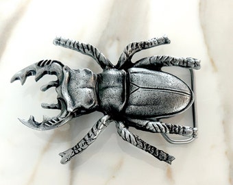 Vintage Large Beetle Belt Buckle - Bug - Silver - Stag Dung Scary Insect - Silver - Pinchers - African - 1 1/2'' strap Creepy Cosplay Funny