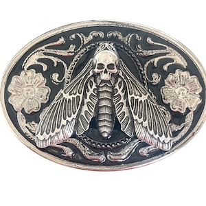 Large Dead Head Moth Belt Buckle Metal Insect Death Goth Punk Retro Unisex Jewelry Witch Western Rockabilly Men Bug Insect Butterfly image 1