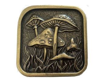 Vintage Mushroom Belt Buckle - Nature Art Food Magic Truffle Retro Fungus Chef Fabric Print Food Organic Drugs Trip Forage California Hiker