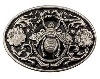 Silver Bee Belt Buckle - Honey Queen Bumble Buzz honeycomb lover Beekeeper Western Style Silver Portrait Custom Animal Cute Goth Screech