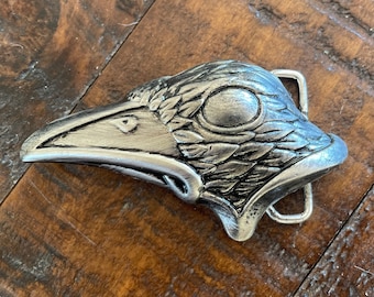 Handmade Silver Crow Head Belt Buckle - Large Bird Raven Animal - Feather Cool Gift Ideas - Lover Leather Beak Face Black Cosplay Cool Beak