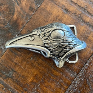 Handmade Silver Crow Head Belt Buckle - Large Bird Raven Animal - Feather Cool Gift Ideas - Lover Leather Beak Face Black Cosplay Cool Beak