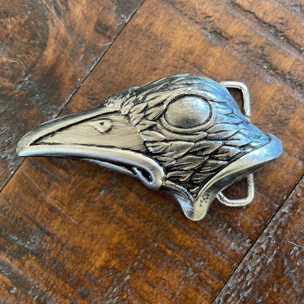 Handgemaakte zilveren kraai hoofd riem gesp - grote vogel Raven dier - Feather Cool cadeau-ideeën - minnaar lederen snavel gezicht zwart Cosplay Cool snavel