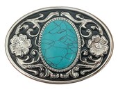 Turquoise Belt Buckle - Western Design - Cabochon - Women 39 s - Round - Silver Engraved - Mans Womens Woman Wedding Accessories Ladies