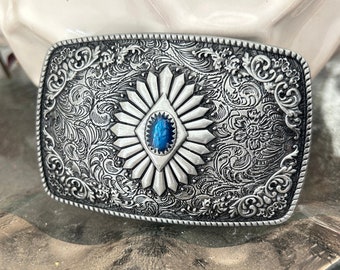 Turquoise Belt Buckle - Western Design - Cabochon Rose Gold Women's Oval - Silver Engraved - Mans Womens Woman Wedding Accessories Ladies