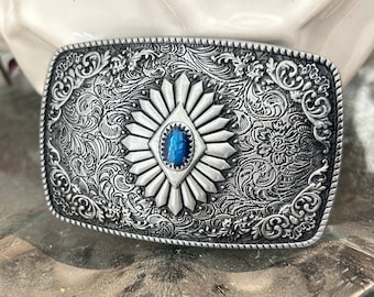 Turquoise Belt Buckle - Western Design - Cabochon Rose Gold Women's Oval - Silver Engraved - Mans Womens Woman Wedding Accessories Ladies