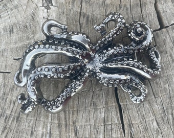 Beautiful Intricate Silver Octopus Tentacle Belt Buckle - Cephalopod Nautical Fish Ocean Kraken Sea Creature Dark Silver Ocean Lover Save