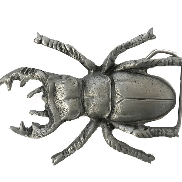 Vintage Large Beetle Belt Buckle - Bug - Silver - Stag Dung - Scary - Insect - Scary - Pinchers - African - 1.5'' strap -