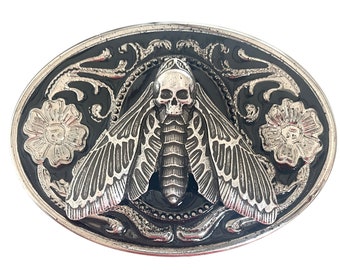 Large Dead Head Moth Belt Buckle - Metal Insect Death Goth Punk Retro Unisex Jewelry Witch Western Rockabilly Men Bug Insect Butterfly