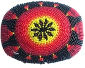 Vtg Handmade Southwestern Beaded Belt Buckle - Western - Rainbow - Navajo - Mexico - Tribal - Navajo - Sunburst Sun - Rainbow - Blue Red