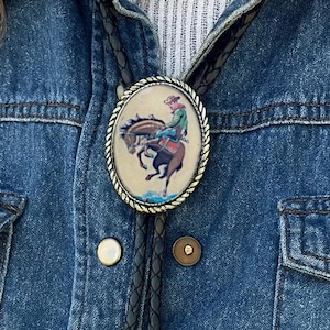 Vintage Cowboy Bolo Tie: Handmade Leather Bronco Rodeo Necklace