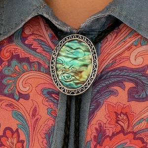 Abalone Shell Bolo Tie: Leather Cord Cowboy Necklace