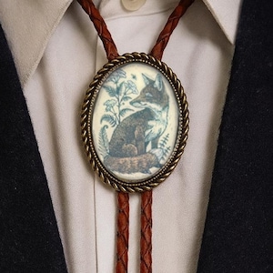 Fox Bolo Tie : Vintage Style Leather Cowboy Necktie