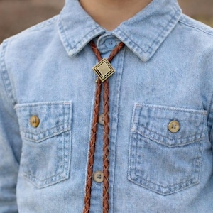 Kids Diamond Bolo Tie : Brown Leather Cowboy Necktie Childrens