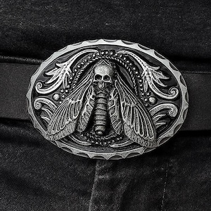 Western Moth Belt Buckle: Metal Skull Insect, Goth Punk Jewelry Yallternative