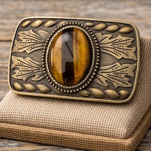 Boucle De Ceinture Vintage Oeil De Tigre - Style Country Western Rétro Années 80