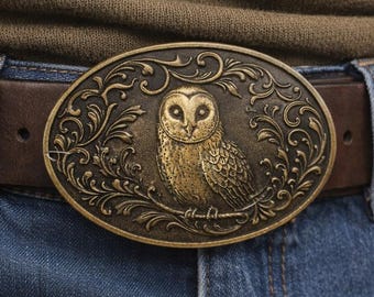 Hebilla de cinturón de búho - Estilo occidental Amante de las aves Owl Barn