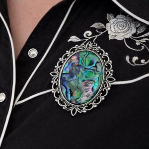 Abalone Shell Brooch Pin : Western Button, Country Western Gift Turquoise Blue