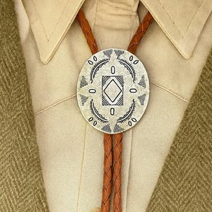 Southwestern Silver Concho Bolo Tie: Leather Cord Cowboy Necktie