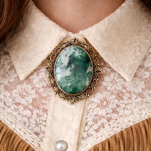 Green Stone Brooch Pin : Western Button Necktie, Country Western Gift