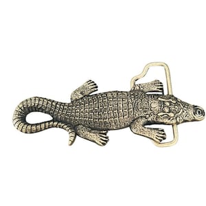 Krokodil Gürtelschnalle - Alligator Tier - Hautschuppen Scary Kopf Gesicht Cosplay T-Rex Jurassic Park Groß Florida Swamp Messing Gold