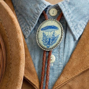 Mushroom Bolo Tie: Stainless Steel Western Leather Necktie