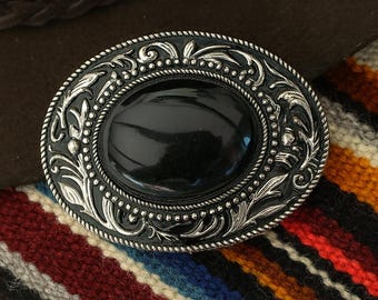 Black Onyx Stone Belt Buckle: Western Silver Engraved Design - Etsy