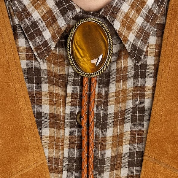 Tigerauge Bolokrawatte: Western Cowboy Lederkrawatte