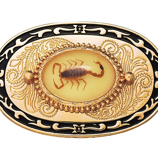 Real Encased Scorpion Belt Buckle - Arachnid - Preserved - Inlay - Gifts for Him - Cabochon Mexico Gag Gift Funny Western Engraved Escorpion