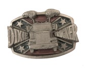 Vintage Dixie Trucker Belt Buckle - Freightliner - Engraved Stars Pewter - Kenworth - Mack - Trucker - Valentines Day Gift Idea