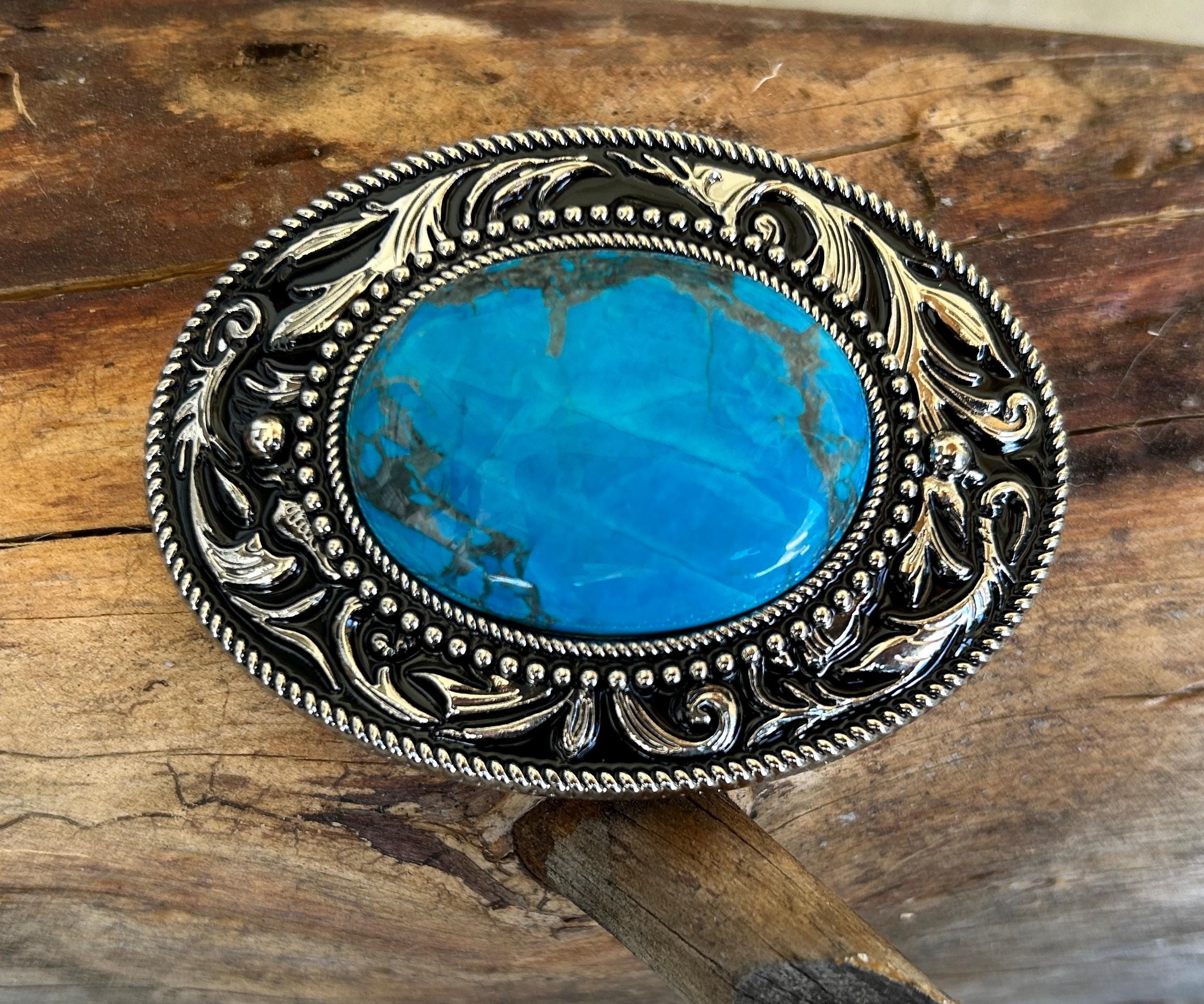 Rubyrudi Artist Western Belt Buckle Hand Crafted OOAK Blue Glitter Glass Rugged il_fullxfull.6179653369_diq9.jpg main image 2
