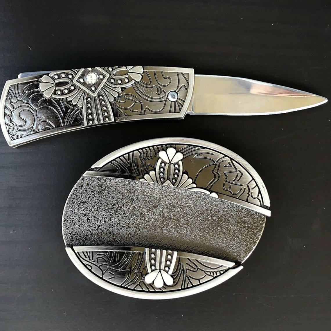 HIDDEN KNIFE Cross Belt Buckle Western Cowboy Pocket Army Etsy