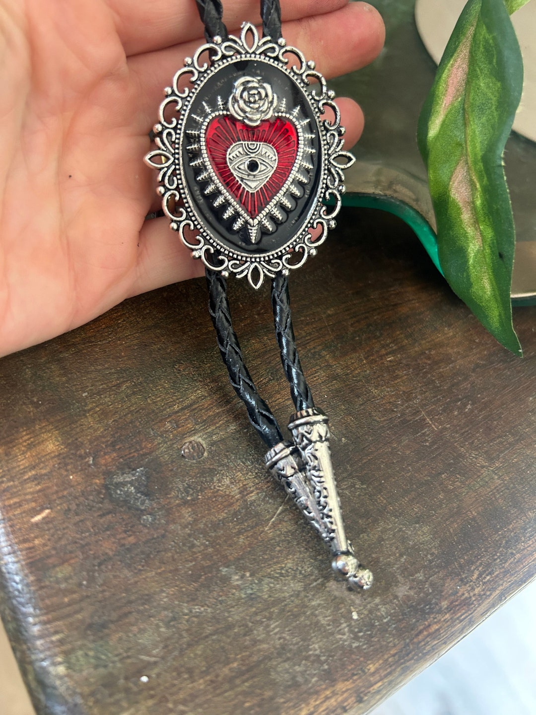 Sacred Heart Rose Bolo Tie Crown Mexican Art Western Style Gifts for Her  Leather Necktie Accessories Tattoo Flower Gothic Anatomical Red - Etsy