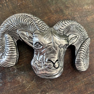 Large Bighorn Sheep Belt Buckle - Horn Goat Ram Animal Western Style Silver Hunting Custom Cabochon Silver Pewter Engraved