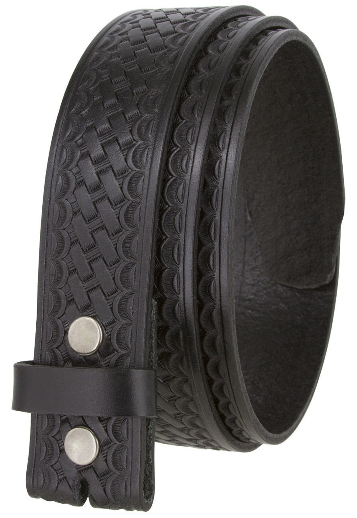 Black Tooled Leather Snap Belt Strap 100 Full Grain Western Etsy