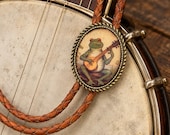 Banjo Frog Bolo Tie: Western Leather Necktie, Country Music Gift